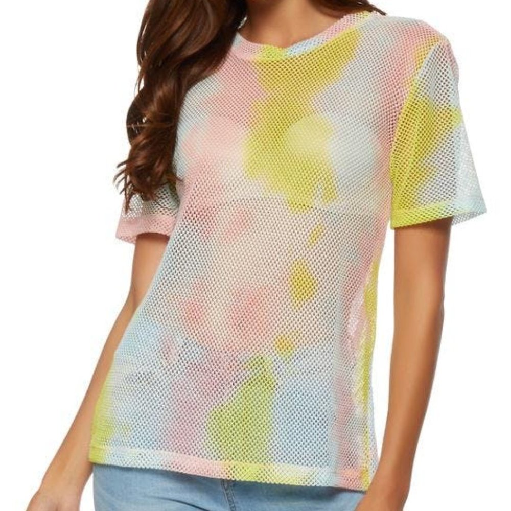 Multicolor Short Sleeve Tie Dye Fishnet Top